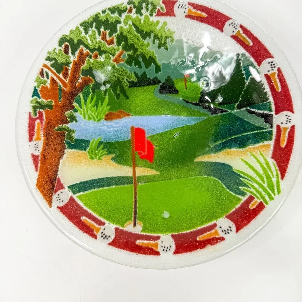 Peggy Karr Handcrafted Glass Bowl Golf Course Design 8.5